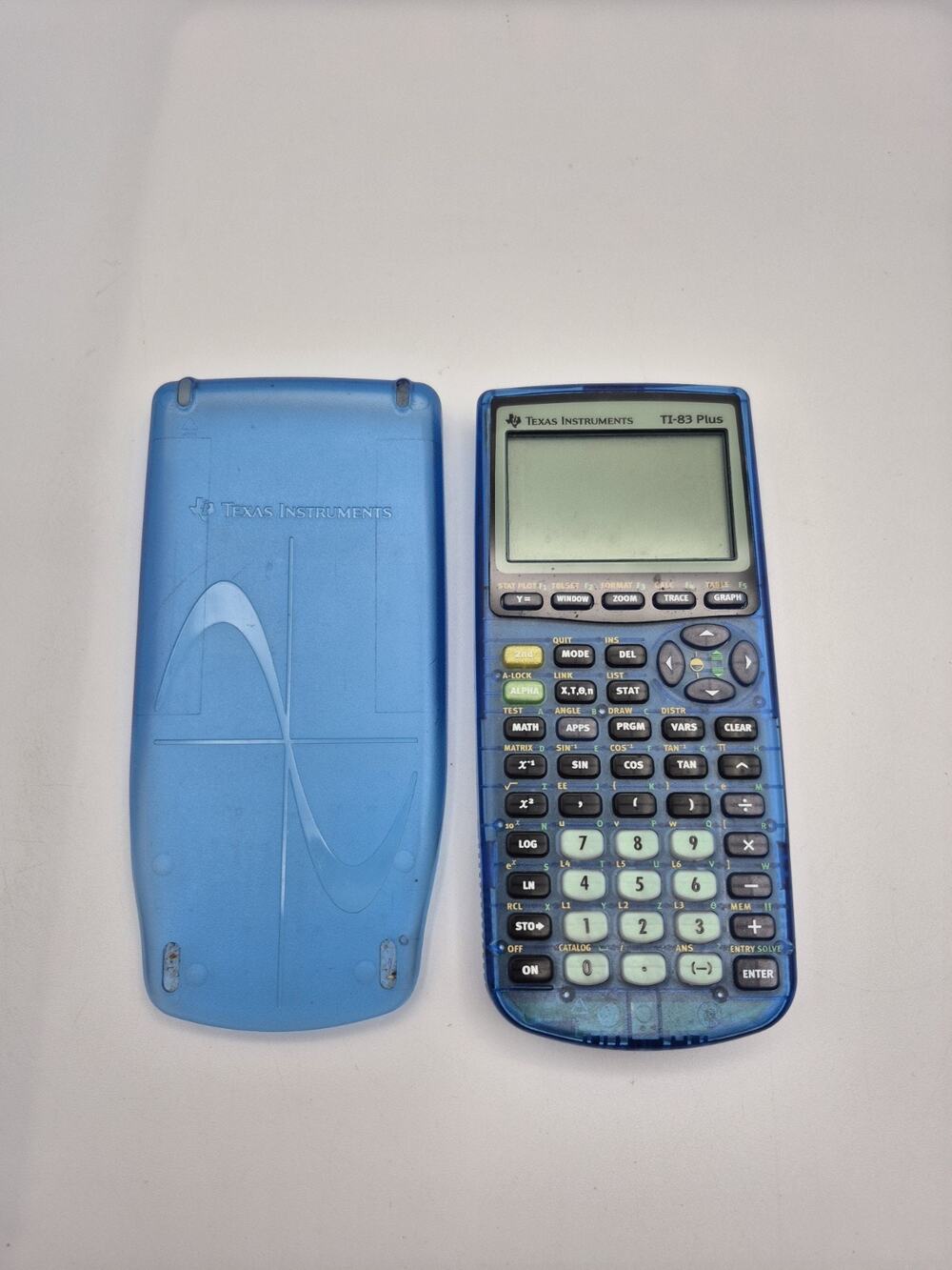 Texas Instruments TI-83 Plus Graphing Calculator Clear Blue w/ Cover Tested